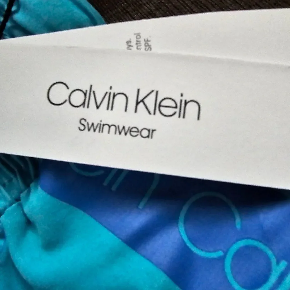 Calvin Klein Big Boys Caspian Blue Logo Stripe Swimwear Board Shorts Size 8